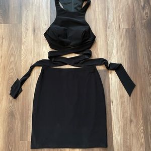 little black (two piece) dress with wrap/tie back